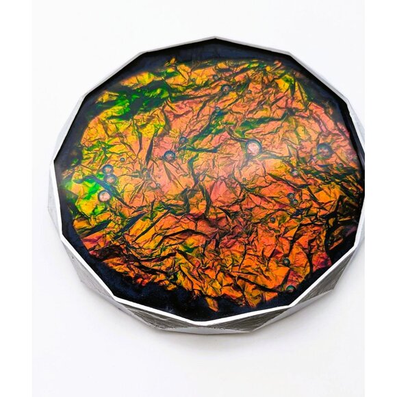 Iridescent Coasters Color Changing Silver Diamond Edge Handcrafted NEW - Picture 2 of 7